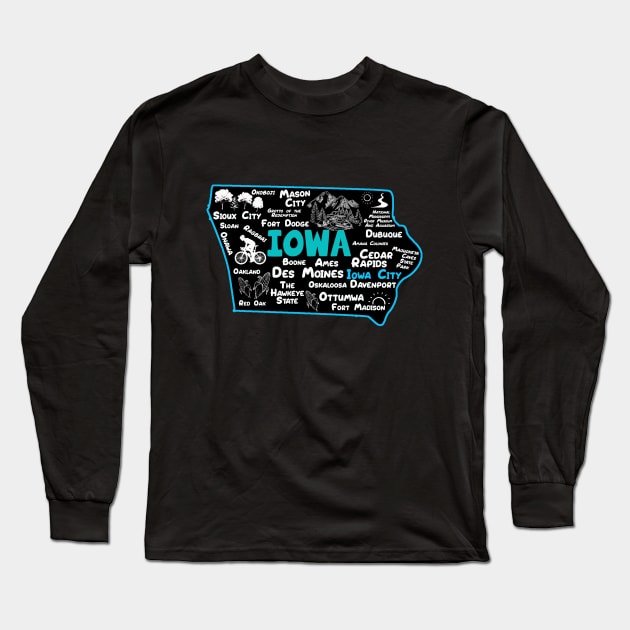 Iowa City Iowa map Des Moines Sioux City, Mason City, Boone, Ames, Davenport, Long Sleeve T-Shirt by BoogieCreates